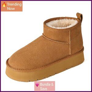 Genuine Suede Ankle Platform Snow Boots Women's Winter Cozy Lined